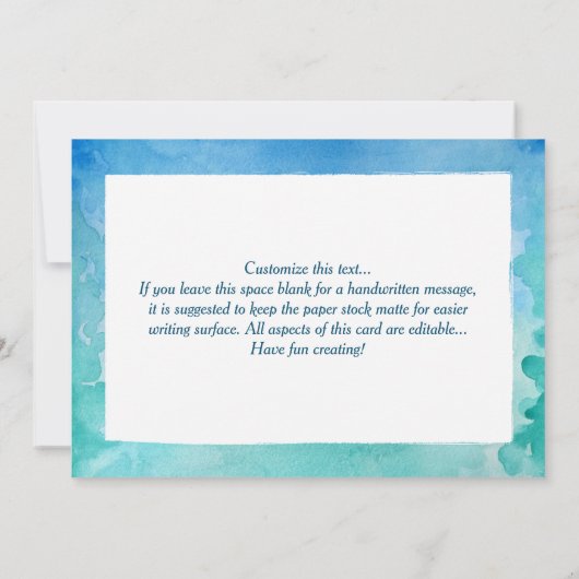 Zee schildpad dank u kaarten - Blauw Blauwgroen Wa (Achterkant)