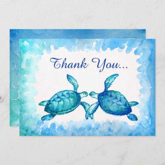 Zee schildpad dank u kaarten - Blauw Blauwgroen Wa (Voorkant / Achterkant)