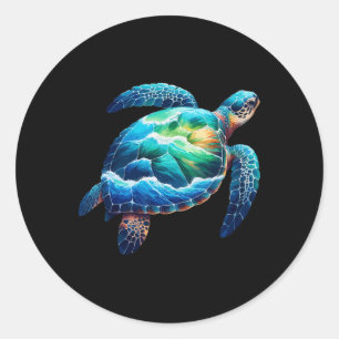 Zee Schildpad Dier Earth Day Vrouwen Mannen Kinder Ronde Sticker