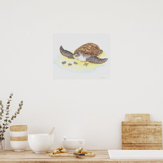 Zee schildpad en baby's poster (Keuken)