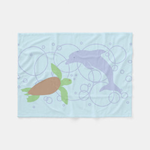 Zee schildpad en dolfijn fleece deken