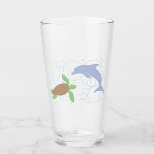 Zee schildpad en dolfijn glas (Voorkant)