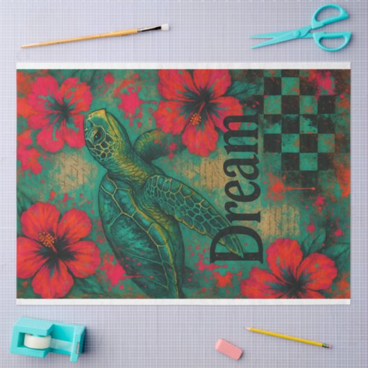 Zee Schildpad en Hibiscus – Decoupage Papier | wee (Craft)