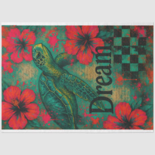 Zee Schildpad en Hibiscus – Decoupage Papier wee