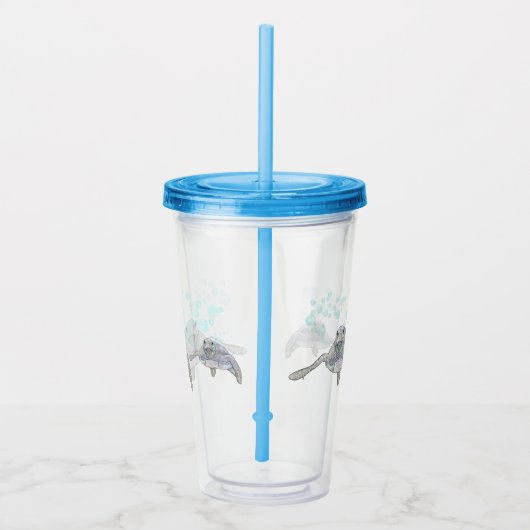 Zee schildpad en kleurrijke oorspronkelijke tekeni acryl drinkbeker (Rechts)