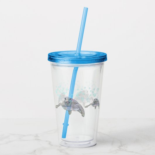 Zee schildpad en kleurrijke oorspronkelijke tekeni acryl drinkbeker (Achterkant)