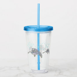 Zee schildpad en kleurrijke oorspronkelijke tekeni acryl drinkbeker