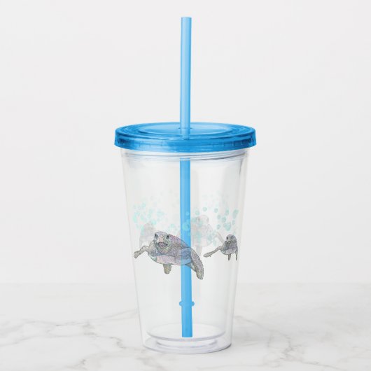 Zee schildpad en kleurrijke oorspronkelijke tekeni acryl drinkbeker (Voorkant)