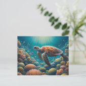 Zee Schildpad en Koraal Briefkaart (Staand voorkant)