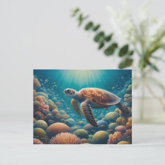 Zee Schildpad en Koraal Briefkaart (Staand voorkant)