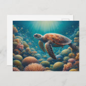 Zee Schildpad en Koraal Briefkaart (Voorkant / Achterkant)