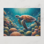 Zee Schildpad en Koraal Briefkaart (Voorkant)