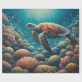 Zee Schildpad en Koraal Cadeaupapier (Vlak)