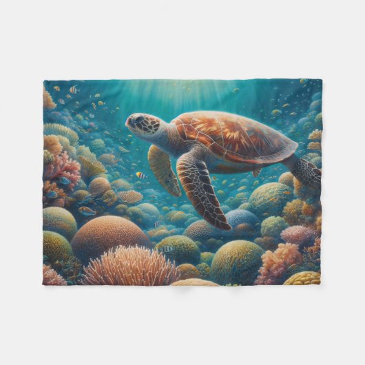 Zee Schildpad en Koraal Fleece Deken (Voorkant (Horizontaal))