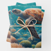 Zee Schildpad en Koraal Inpakpapier Vel (In situ)