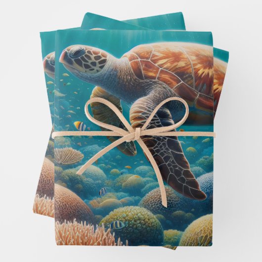 Zee Schildpad en Koraal Inpakpapier Vel (In situ)