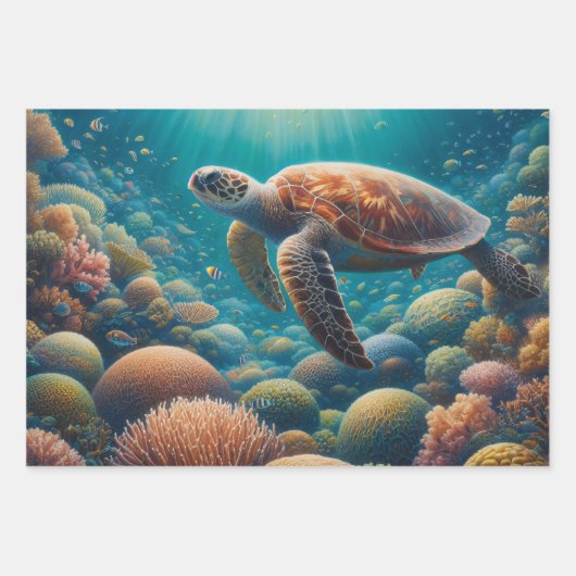 Zee Schildpad en Koraal Inpakpapier Vel (Voorkant)