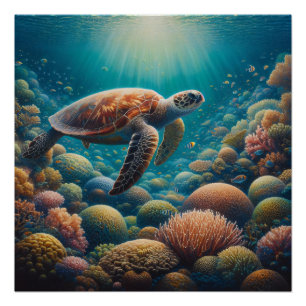 Zee Schildpad en Koraal Perfect Poster