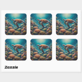Zee Schildpad en Koraal Vierkante Sticker (Vel)