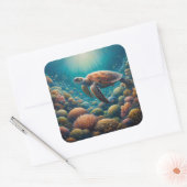 Zee Schildpad en Koraal Vierkante Sticker (Envelop)