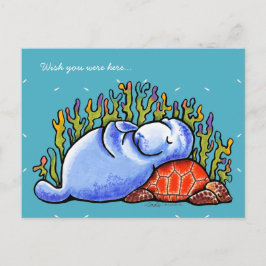 Zee schildpad en lamanaat briefkaart