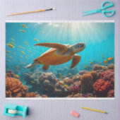 Zee schildpad en vele kleine vissen onder water tissuepapier (Craft)