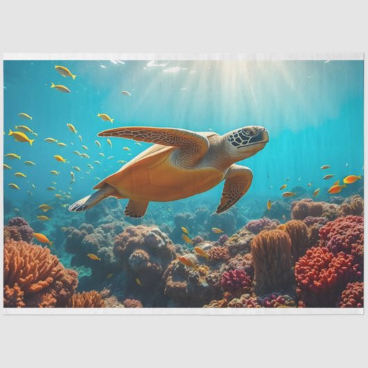 Zee schildpad en vele kleine vissen onder water tissuepapier (Voorkant)