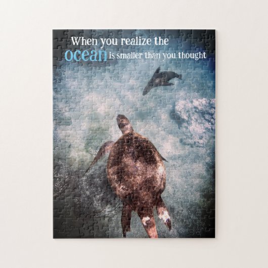 Zee schildpad en zee leeuw onder water legpuzzel (Verticaal)