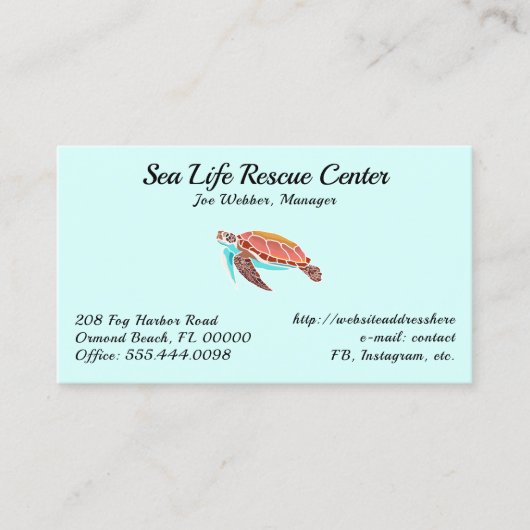 Zee schildpad geïllustreerd Zee schuim Visitekaart Visitekaartje (Voorkant)