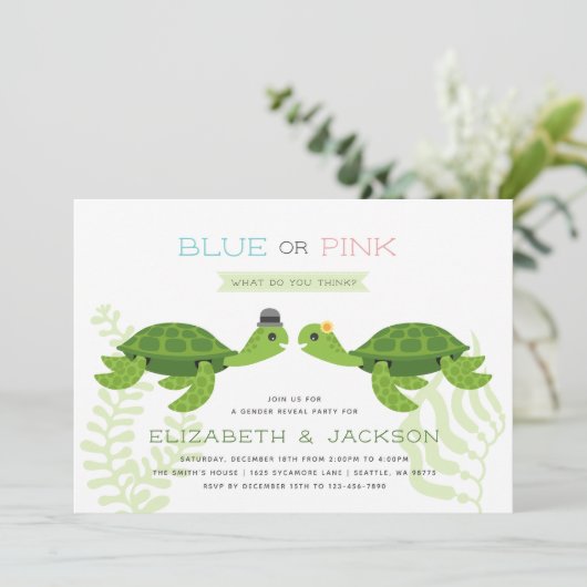 Zee schildpad Geslacht onthullen uitnodiging (Staand voorkant)
