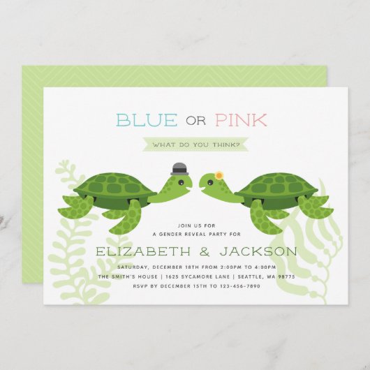 Zee schildpad Geslacht onthullen uitnodiging (Voorkant / Achterkant)