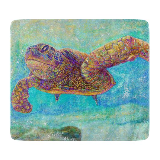 Zee schildpad - Glazen snijvlak Snijplank (Voorkant)