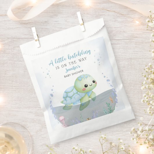 Zee Schildpad Hatchling Boy Blauw Baby shower Bedankzakje (Geknipt)