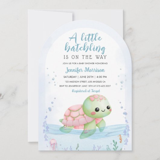 Zee Schildpad Hatchling Meisje Baby shower Pink Ar Kaart (Voorkant)