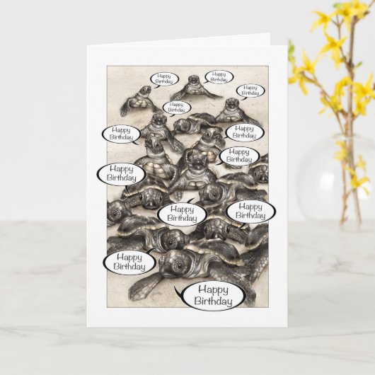 Zee Schildpad Hatchlings Van Ons Allemaal Verjaard Kaart (Gele Bloem)