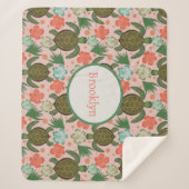Zee Schildpad & Hibiscus Blush Roze Bloemenkwekeri Sherpa Deken (Voorkant)