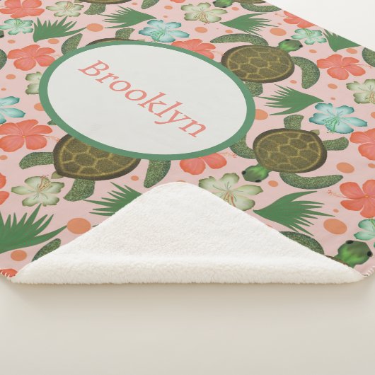 Zee Schildpad & Hibiscus Blush Roze Bloemenkwekeri Sherpa Deken (3/4)