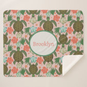 Zee Schildpad & Hibiscus Blush Roze Bloemenkwekeri Sherpa Deken (Voorkant (horizontaal))