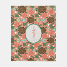 Zee Schildpad & Hibiscus Koraal Roze Bloemen