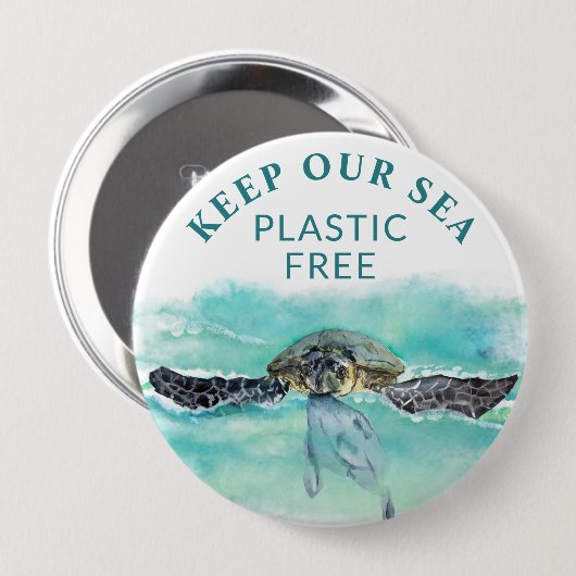 Zee schildpad HOUD ONZE ZEE PLASTIC FREE Conservat Ronde Button 4,0 Cm (Voorkant /achterkant)