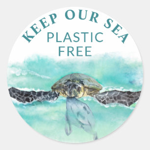 Zee schildpad HOUD ONZE ZEE PLASTIC FREE Conservat Ronde Sticker