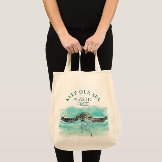 Zee schildpad HOUD ONZE ZEE PLASTIC FREE Conservat Tote Bag (Voorkant (product))