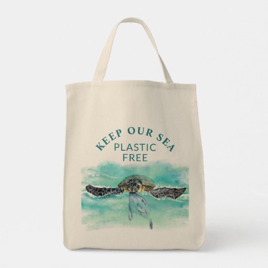 Zee schildpad HOUD ONZE ZEE PLASTIC FREE Conservat Tote Bag (Achterkant)