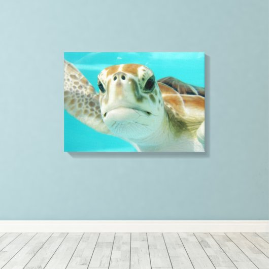 Zee schildpad in Mexicaans waterscanvas met platte Canvas Afdruk (Insitu (Houten vloer))