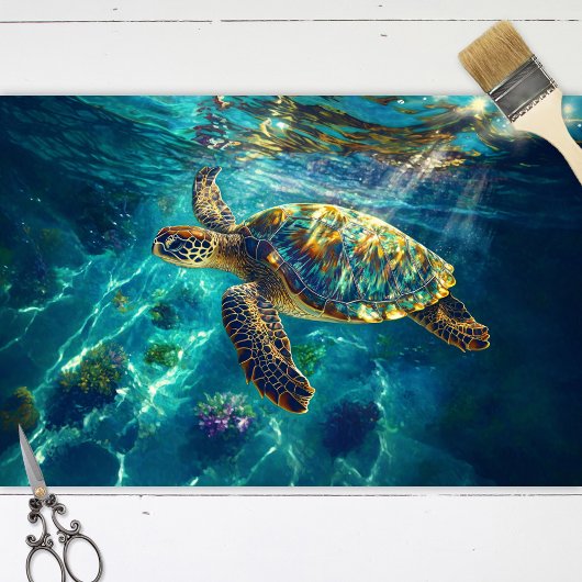 Zee Schildpad in Mooie Blauw Water Decoupage Tissuepapier