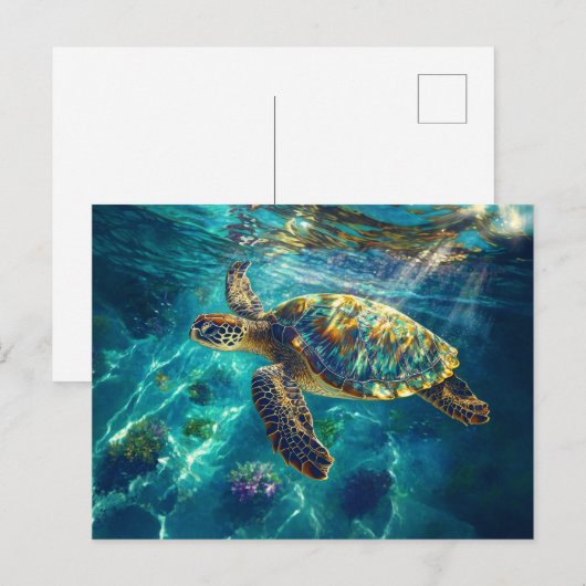Zee schildpad in prachtig blauw water briefkaart (Voorkant / Achterkant)