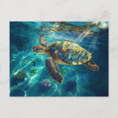 Zee schildpad in prachtig blauw water briefkaart (Voorkant)