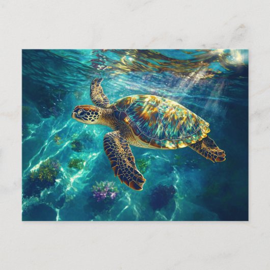 Zee schildpad in prachtig blauw water briefkaart (Voorkant)