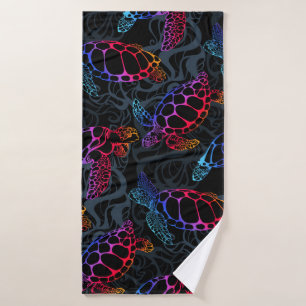 Zee schildpad in psychedelische multicolor kleuren badhanddoek