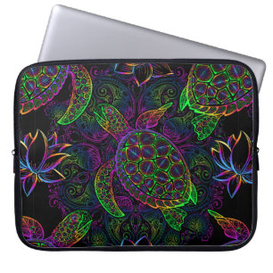 Zee schildpad in psychedelische multicolor kleuren laptop sleeve